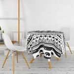 Siyah Beyaz Renkli Etnik Fil Desen Tasarımlı Yuvarlak Masa Örtüsü - Çap 140cm Realhomes