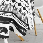 Siyah Beyaz Renkli Etnik Fil Desen Tasarımlı Yuvarlak Masa Örtüsü - Çap 140cm Realhomes