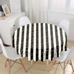 Siyah Beyaz Zemin Üzerinde Gold Kalp Baskılı Yuvarlak Masa Örtüsü - Çap 140cm Realhomes