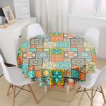 - MasaYuv-6337-Gorsel1 - Realhomes Etnik Lacivert Üç Büyük Kare Desen Tasarımlı Yuvarlak Masa Örtüsü - Çap 140cm Realhomes