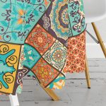 - MasaYuv-6337-Gorsel3 - Realhomes Etnik Lacivert Üç Büyük Kare Desen Tasarımlı Yuvarlak Masa Örtüsü - Çap 140cm Realhomes