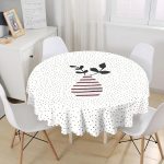 Pembe Siyah Çizgili Vazolu Zeminde Siyah Noktalar Yuvarlak Masa Örtüsü - Çap 140cm Realhomes