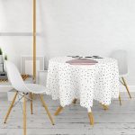 Pembe Siyah Çizgili Vazolu Zeminde Siyah Noktalar Yuvarlak Masa Örtüsü - Çap 140cm Realhomes