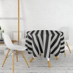 - MasaYuv-6755-Gorsel2 - Realhomes  Realhomes Gri Siyah Düz Çizgi Baskılı Özel Tasarım Yuvarlak Masa Örtüsü - Çap 140cm Realhomes