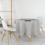 - MasaYuv-6756-Gorsel2 - Realhomes Gri Zeminde Geometrik Geyik Çizimli Modern Yuvarlak Masa Örtüsü - Çap 140cm Realhomes