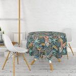 - MasaYuv-6773-Gorsel2 - Realhomes Renkli Tropik Yaprak Özel Tasarımlı Yuvarlak Masa Örtüsü - Çap 140cm Realhomes