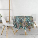 Renkli Tropik Yaprak Özel Tasarımlı Yuvarlak Masa Örtüsü - Çap 140cm Realhomes