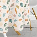 Ekru Zeminli Yaprak Motifler Dijital Baskılı Modern Yuvarlak Masa Örtüsü - Çap 140cm Realhomes