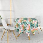 Soyut Renkli Yaprak Motifli Dijital Baskılı Modern Yuvarlak Masa Örtüsü - Çap 140cm Realhomes