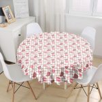 - MasaYuv-7035-Gorsel1 - Realhomes Renkli Bohem Zeminli Kare Çizgiler Dijital Baskılı Modern Yuvarlak Masa Örtüsü - Çap 140cm Realhomes