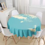 - MasaYuv-7044-Gorsel1 - Realhomes  Turkuaz Zeminde Gold Detaylı Dijital Baskılı Modern Yuvarlak Masa Örtüsü - Çap 140cm Realhomes