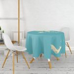 - MasaYuv-7044-Gorsel2 - Realhomes  Turkuaz Zeminde Gold Detaylı Dijital Baskılı Modern Yuvarlak Masa Örtüsü - Çap 140cm Realhomes