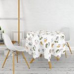 Beyaz Zemınde Bayan Desenli Dijital Baskılı Modern Yuvarlak Masa Örtüsü - Çap 140cm Realhomes
