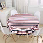 - MasaYuv-7098-Gorsel1 - Realhomes  Beyaz Zemınde Renkli Cizgi Detaylı Dijital Baskılı Modern Yuvarlak Masa Örtüsü - Çap 140cm Realhomes