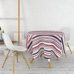 - MasaYuv-7098-Gorsel2 - Realhomes  Beyaz Zemınde Renkli Cizgi Detaylı Dijital Baskılı Modern Yuvarlak Masa Örtüsü - Çap 140cm Realhomes