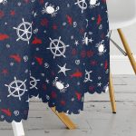 Lacivert Zeminli Renkli Yunus Desenli Dijital Baskılı Modern Yuvarlak Masa Örtüsü - Çap 140cm Realhomes