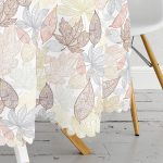 - MasaYuv-7106-Gorsel3 - Realhomes Beyaz Zemınli Soft Renkli Yapraklı Dijital Baskılı Modern Yuvarlak Masa Örtüsü - Çap 140cm Realhomes