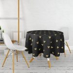 Siyah Zeminde Gold Puantiyeli Dijital Baskılı Modern Yuvarlak Masa Örtüsü - Çap 140cm Realhomes