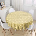 - MasaYuv-7122-Gorsel1 - Realhomes  Gold Zeminde Ok Çizimli Dijital Baskılı Modern Yuvarlak Masa Örtüsü - Çap 140cm Realhomes