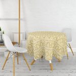 Gold Zeminde Beyaz Bohem Çizimli Dijital Baskılı Modern Yuvarlak Masa Örtüsü - Çap 140cm Realhomes