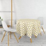 Beyaz Zeminde Gold Üçgen Desenli Dijital Baskılı Modern Yuvarlak Masa Örtüsü - Çap 140cm Realhomes
