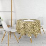 - MasaYuv-7130-Gorsel2 - Realhomes  Gold Zeminli Beyaz Yıldız Desenli Dijital Baskılı Modern Yuvarlak Masa Örtüsü - Çap 140cm Realhomes