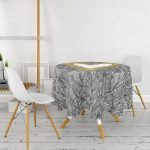 Siyah Onedraw Çizimli Gold Renkli Kalp Desenli Modern Yuvarlak Masa Örtüsü - Çap 140cm Realhomes