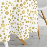 Beyaz Zemin Üzerinde Gold Renkli Puantiye Desenli Modern Yuvarlak Masa Örtüsü - Çap 140cm Realhomes