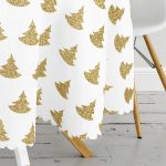 Beyaz Zeminde Gold Renkli Çam Ağacı Desenli Dijital Baskılı Modern Yuvarlak Masa Örtüsü - Çap 140cm Realhomes