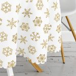 - MasaYuv-7145-Gorsel3 - Realhomes Beyaz Zeminde Gold Renkli Kar Tanesi Desenli Dijital Baskılı Modern Yuvarlak Masa Örtüsü - Çap 140cm Realhomes