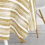 - MasaYuv-7162-Gorsel3 - Realhomes Beyaz Zeminde Gold Renkli Yaprak Desenli Dijital Baskılı Modern Yuvarlak Masa Örtüsü - Çap 140cm Realhomes