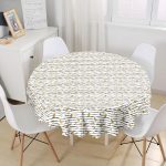 - MasaYuv-7163-Gorsel1 - Realhomes Siyah Beyaz Zeminli Gold Yaprak Desenli Dijital Baskılı Modern Yuvarlak Masa Örtüsü - Çap 140cm Realhomes