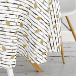 - MasaYuv-7163-Gorsel3 - Realhomes Siyah Beyaz Zeminli Gold Yaprak Desenli Dijital Baskılı Modern Yuvarlak Masa Örtüsü - Çap 140cm Realhomes