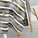 Siyah Beyaz Zeminli Gold Yaprak Desenli Dijital Baskılı Modern Yuvarlak Masa Örtüsü - Çap 140cm Realhomes