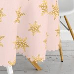 Pudra Zeminde Gold Renkli Kar Tanesi Desenli Dijital Baskılı Modern Yuvarlak Masa Örtüsü - Çap 140cm Realhomes