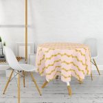 Pudra Zeminde Gold Renkli Zigzag Desenli Dijital Baskılı Modern Yuvarlak Masa Örtüsü - Çap 140cm Realhomes