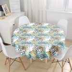 - MasaYuv-7179-Gorsel1 - Realhomes  Renkli Zemin Uzerinde Onedraw Çizimli Dijital Baskılı Modern Yuvarlak Masa Örtüsü - Çap 140cm Realhomes