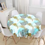 Renkli Zemin Uzerinde Onedraw Çizimli Dijital Baskılı Modern Yuvarlak Masa Örtüsü - Çap 140cm Realhomes