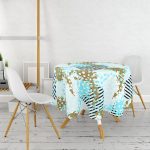 Renkli Zemin Uzerinde Onedraw Çizimli Dijital Baskılı Modern Yuvarlak Masa Örtüsü - Çap 140cm Realhomes