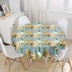 - MasaYuv-7181-Gorsel1 - Realhomes Renkli Zemin Uzerinde Onedraw Çizimli Dijital Baskılı Modern Yuvarlak Masa Örtüsü - Çap 140cm Realhomes