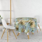 - MasaYuv-7181-Gorsel2 - Realhomes Renkli Zemin Uzerinde Onedraw Çizimli Dijital Baskılı Modern Yuvarlak Masa Örtüsü - Çap 140cm Realhomes