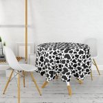 - MasaYuv-7183-Gorsel2 - Realhomes  Beyaz Zeminli Siyah Puantiye Desenli Dijital Baskılı Modern Yuvarlak Masa Örtüsü - Çap 140cm Realhomes