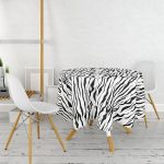 Beyaz Zeminli Siyah Çizgi Desenli Dijital Baskılı Modern Yuvarlak Masa Örtüsü - Çap 140cm Realhomes