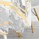 - MasaYuv-7192-Gorsel3 - Realhomes Gri Zemin Üzerinde Gold Detaylı Soft Çizim Desenli Modern Yuvarlak Masa Örtüsü - Çap 140cm Realhomes