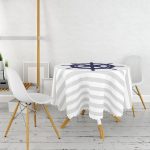 Gri Beyaz Çizgili Çapa Desenli Dijital Baskılı Modern Yuvarlak Masa Örtüsü - Çap 140cm Realhomes