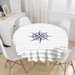 Gri Beyaz Zeminde Pusula Desenli Dijital Baskılı Modern Yuvarlak Masa Örtüsü - Çap 140cm Realhomes