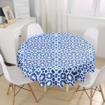 - MasaYuv-7214-Gorsel1 - Realhomes Beyaz Zemin Üzerinde Çini Desenli Dijital Baskılı Modern Yuvarlak Masa Örtüsü - Çap 140cm Realhomes