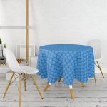 - MasaYuv-7220-Gorsel2 - Realhomes  Mavi Zeminli Kartanesi Desenli Dijital Baskılı Modern Yuvarlak Masa Örtüsü - Çap 140cm Realhomes