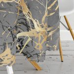 - MasaYuv-7224-Gorsel3 - Realhomes Siyah Zeminde Gold Renkli Çizim Desenli Dijital Baskılı Modern Yuvarlak Masa Örtüsü - Çap 140cm Realhomes