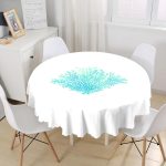 Beyaz Zeminde Yeşil Renkli Su Yosunu Desenli Dijital Baskılı Modern Yuvarlak Masa Örtüsü - Çap 140cm Realhomes